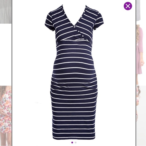 Navy and White Stripped Maternity Dress - Picture 1 of 5